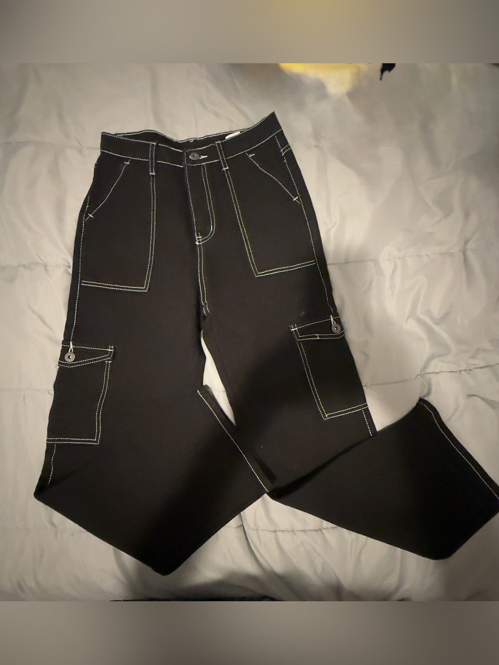 SHEIN Black Cargo Pants with White Contrast Stitching